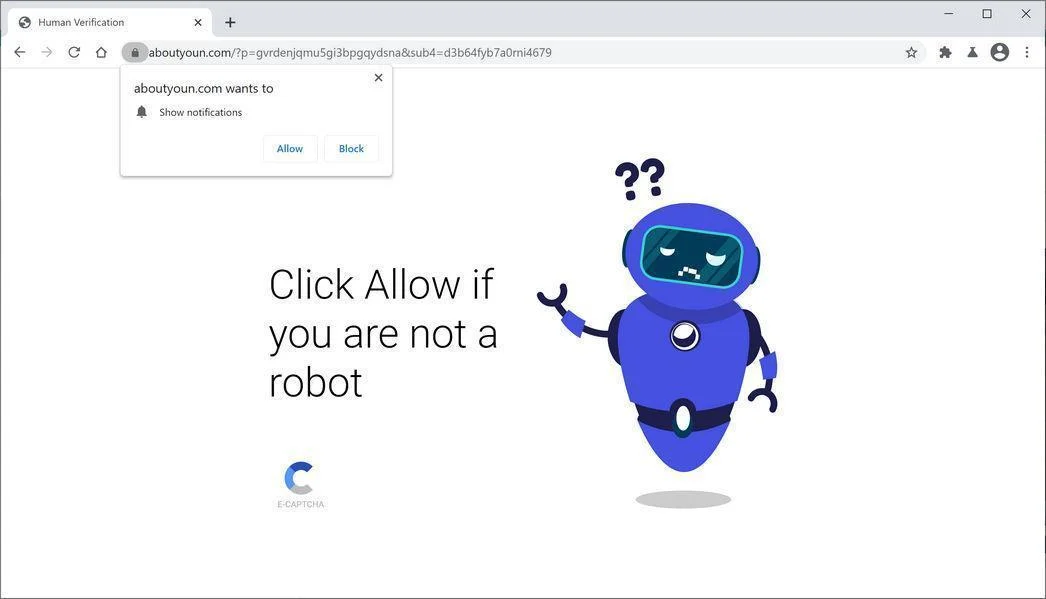 Image: Chrome browser is redirected to Aboutyoun.com
