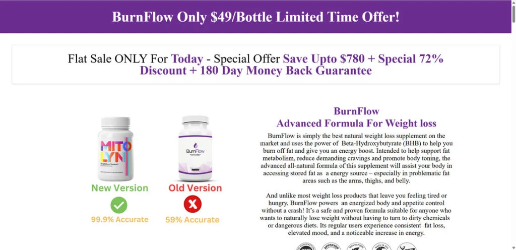 BurnFlow Weight Loss Supplement - Scam Marketing, False Claims, and Red Flags 1 BurnFlow Weight Loss Supplement