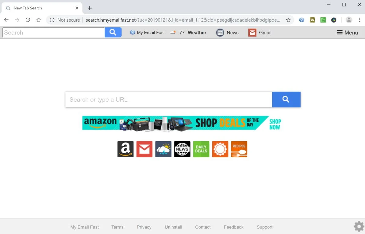 How to remove Search.hmyemailfast.net redirect (Virus Removal Guide) 1 Image: Chrome browser is redirected to search.hmyemailfast.net