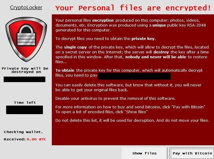 CryptoLocker malware Image: CryptoLocker virus
