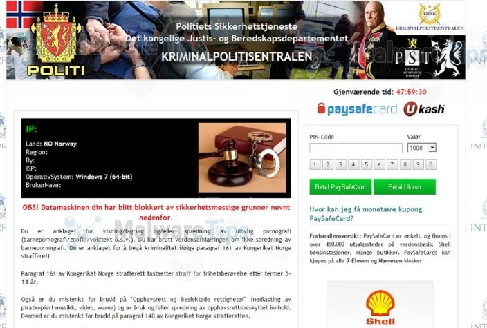 [Image: Politiets Sikkerhetstjeneste Ukash virus]
