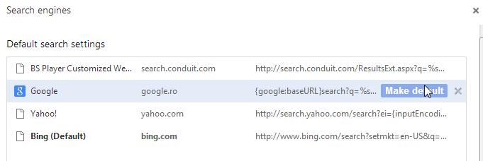 Set Google as your default Search Engine in Chrome