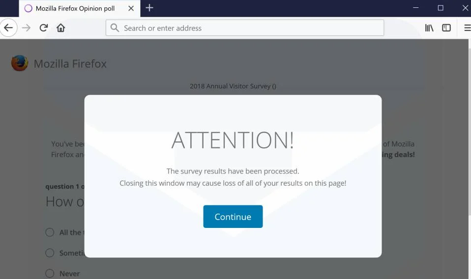 The survey results have been processed Scam virus