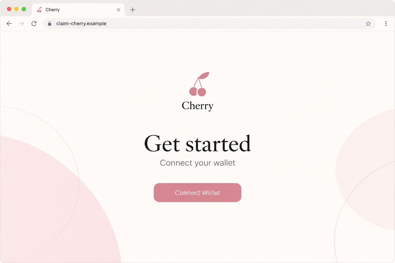 Illustrative Cherry impersonation page with a fictional claim-cherry example address