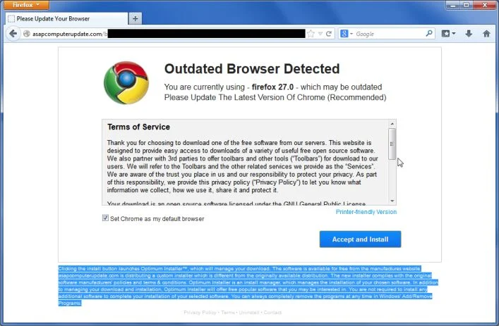 AsapComputerUpdate.com pop-up virus Picture of AsapComputerUpdate.com pop-up virus