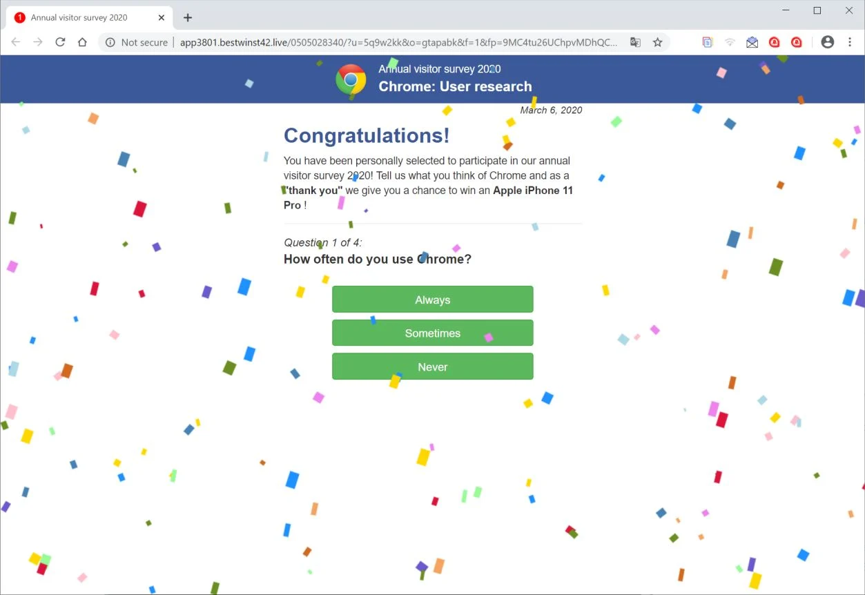 Image: Chrome User Research Pop-up Scam