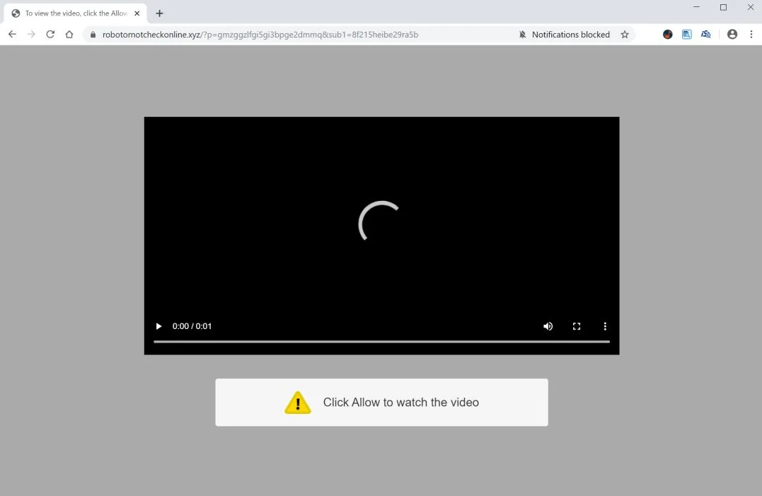 Image: Chrome browser is redirected to Robotornotcheckonline.xyz
