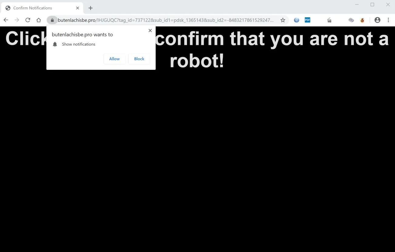 How to remove Butenlachisbe.pro pop-up ads (Virus Removal Guide) 1 Image: Chrome browser is redirected to Butenlachisbe.pro