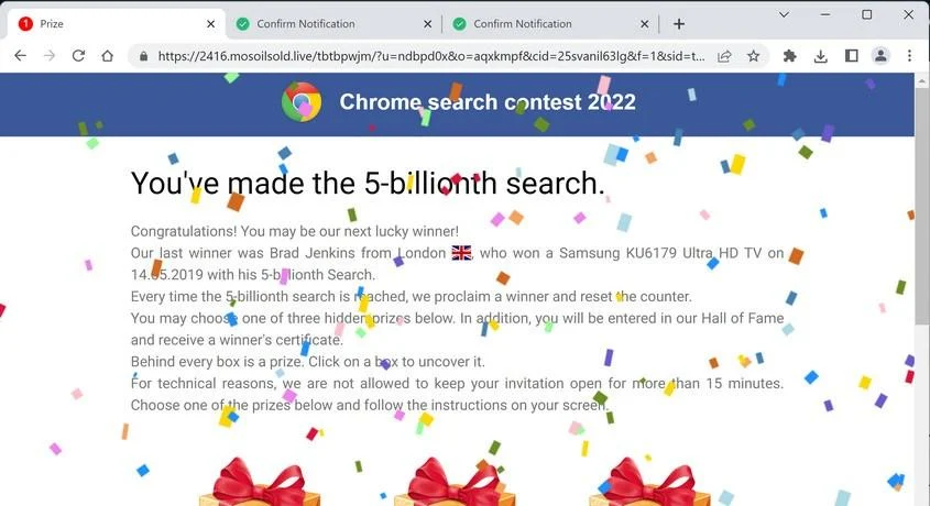 Image: Chrome browser is redirected to Mosoilsold.live