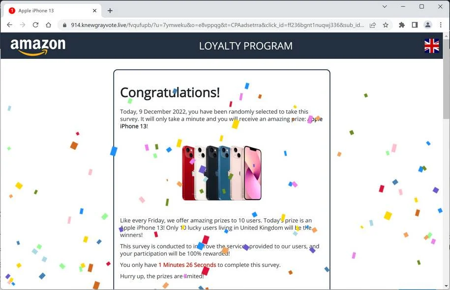 Image: Knewgrayvote.live Fake Amazon Loyalty Program Survey