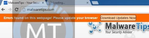 Errors found on this webpage! Please update your browser virus