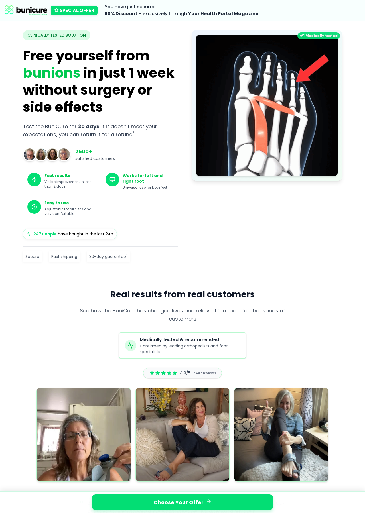 BuniCure offer advertising freedom from bunions in one week and a two-device package