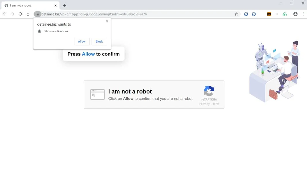 Image: Chrome browser is redirected to Detainee.biz