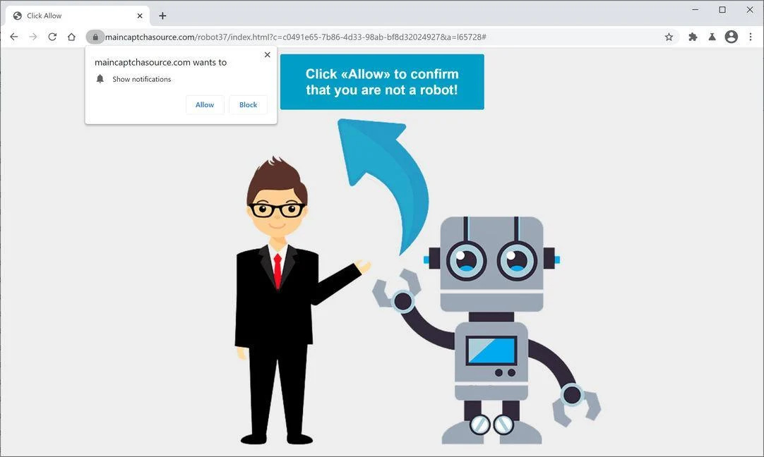 Image: Chrome browser is redirected to Maincaptchasource.com