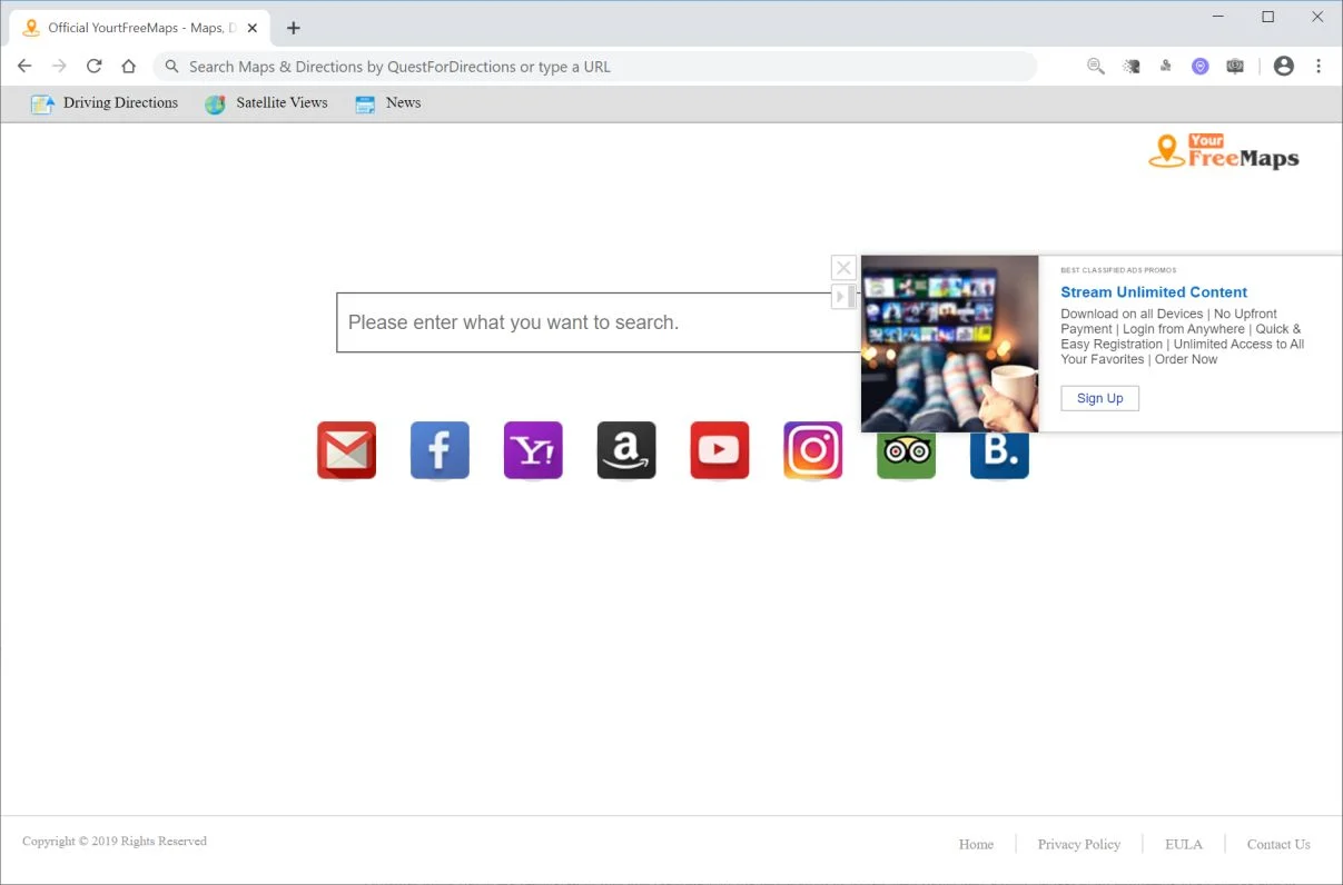 How to remove Yourfreemaps.com redirect (Virus Removal Guide) 1 Image: Chrome browser is redirected to Yourfreemaps.com