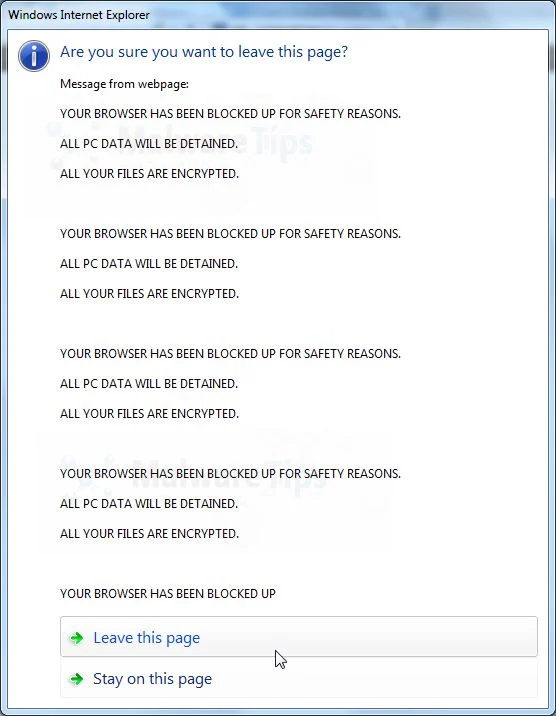 [Image: All PC Data Will Be Detained browser blocked virus]