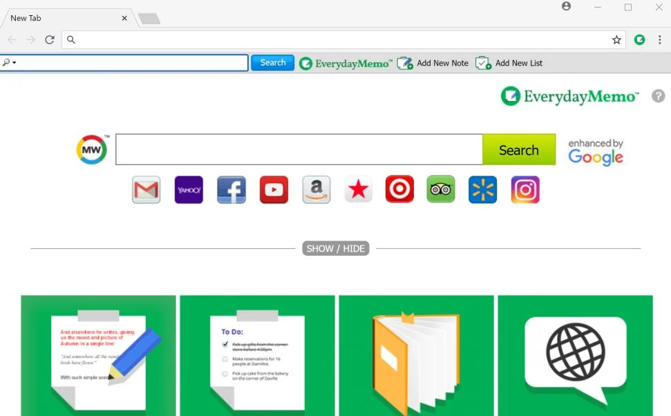 EverydayMemo New Tab EverydayMemo toolbar