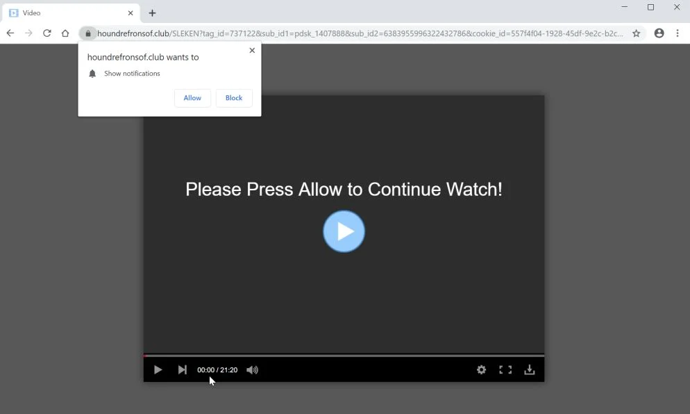 Image: Chrome browser is redirected to the Houndrefronsof.club site
