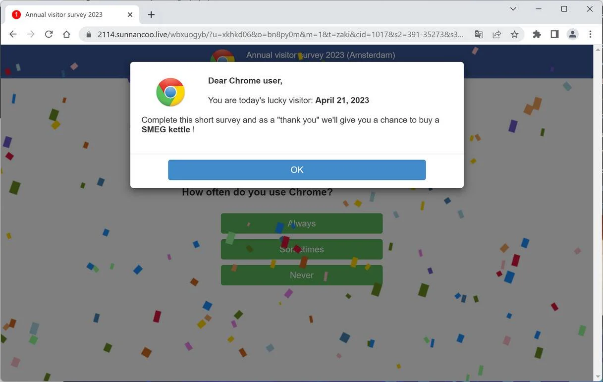 Screenshot of Sunnancoo.live Fake Survey