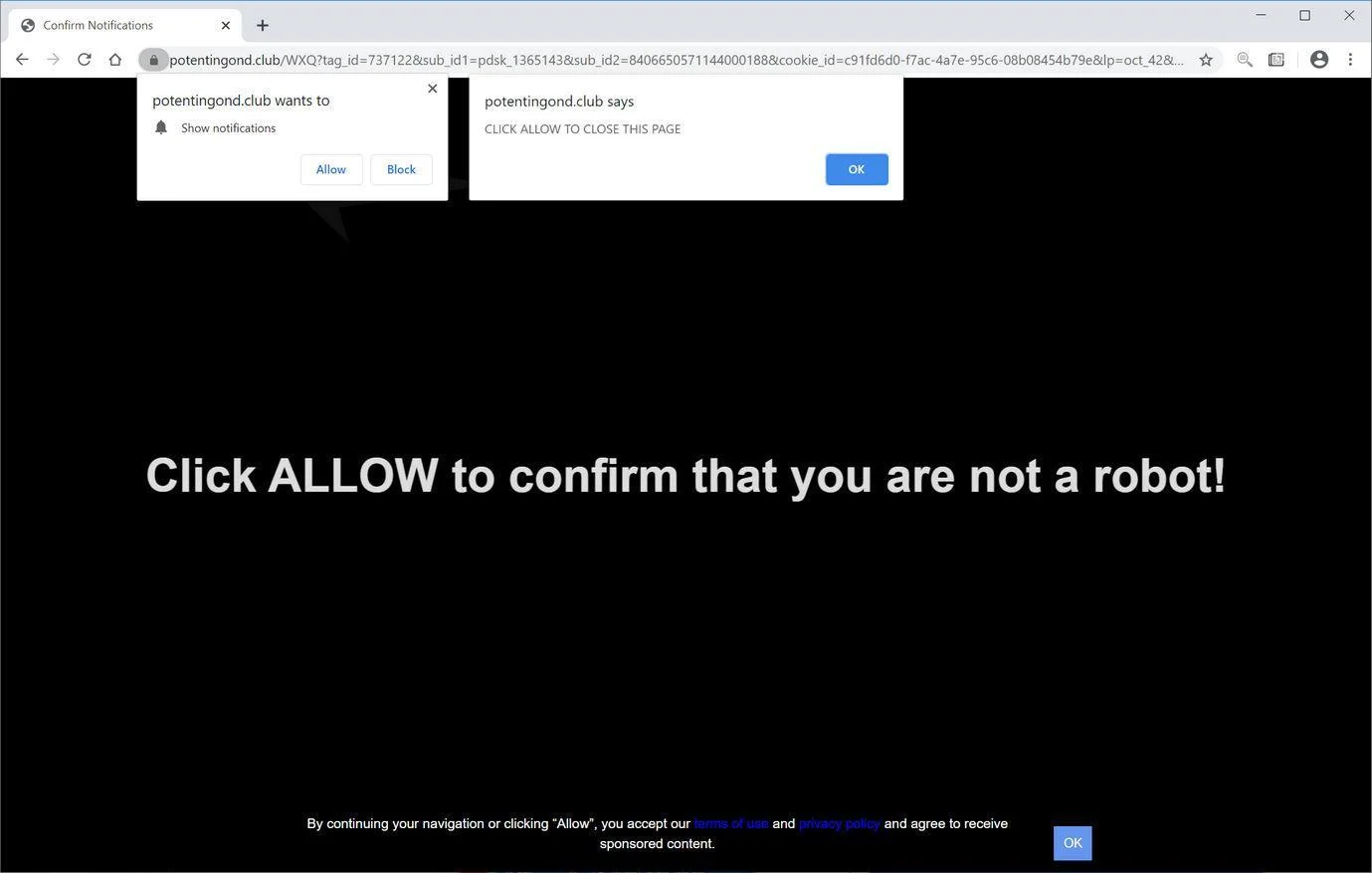 Remove Potentingond.club pop-up ads (Virus Removal Guide) 1 Image: Chrome browser is redirected to Potentingond.club