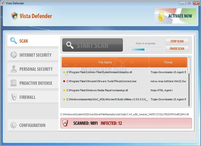 Vista Defender malware