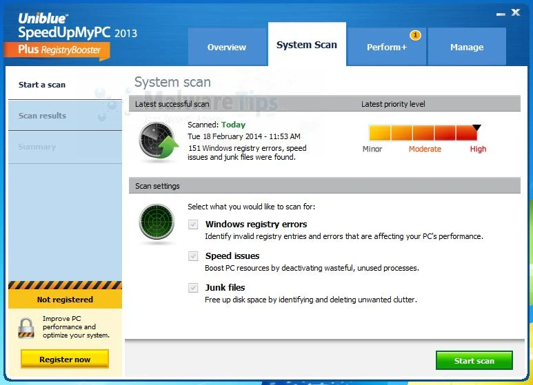 [Image: Uniblue SpeedUpMyPC 2013 malware]