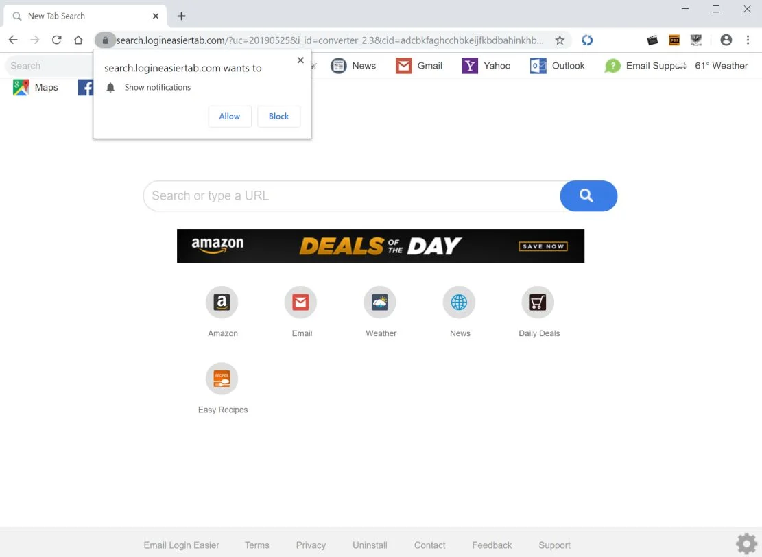 Image: Chrome browser is redirected to search.logineasiertab.com