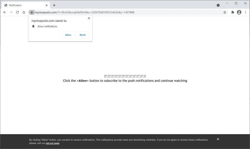 Image: Chrome browser is redirected to Myniceposts.com