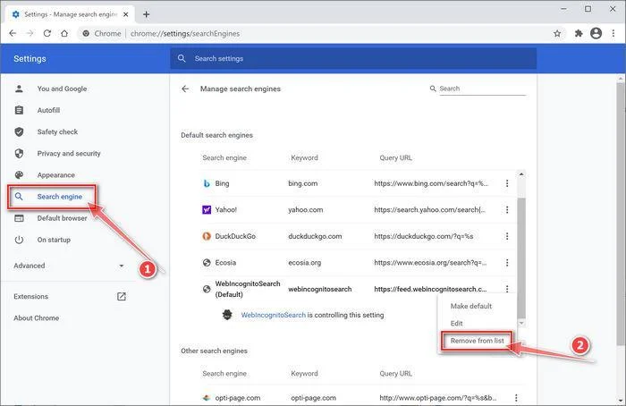 Find browser hijacker and remove it as default search engine