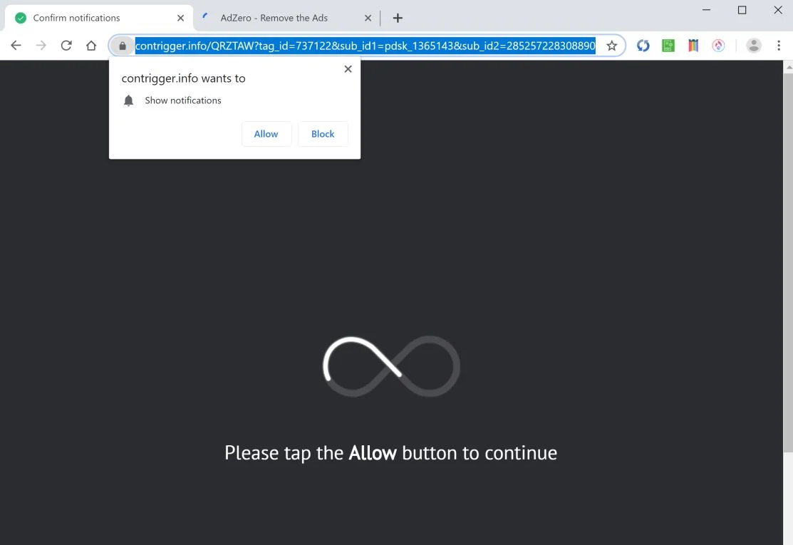 How to remove Contrigger.info pop-up ads (Virus Removal Guide) 1 Image: Chrome browser is redirected to Contrigger.info