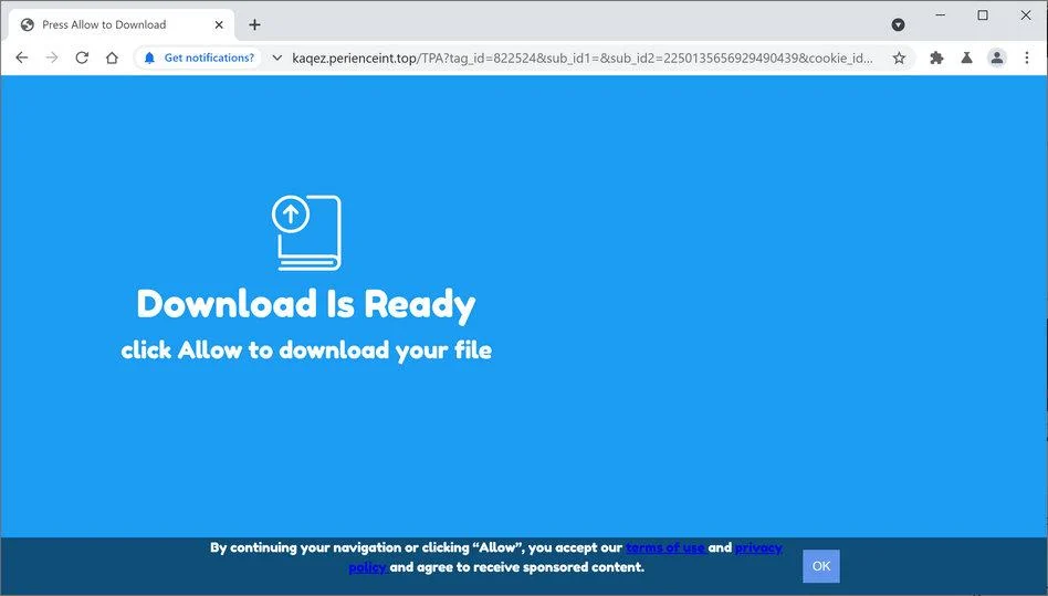 Image: Chrome browser is redirected to Perienceint.top