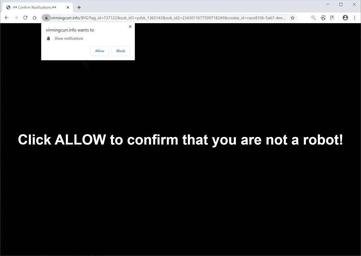 Image: Chrome browser is redirected to Virmingcurr.info