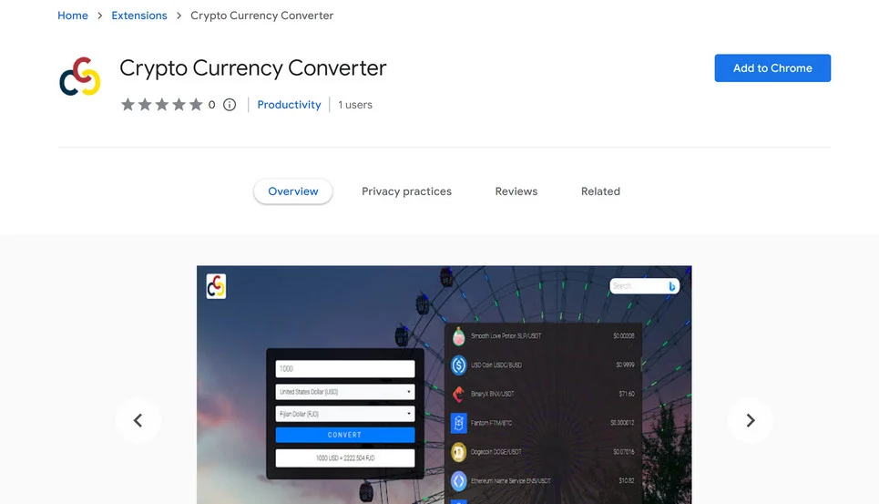 Image: Crypto Currency Converter Chrome Extension