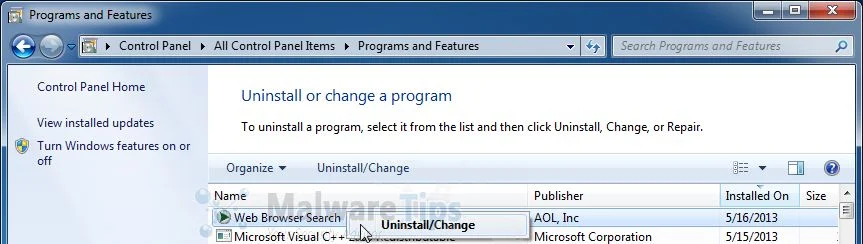 [Image: Uninstall WebBrowserSearch program]