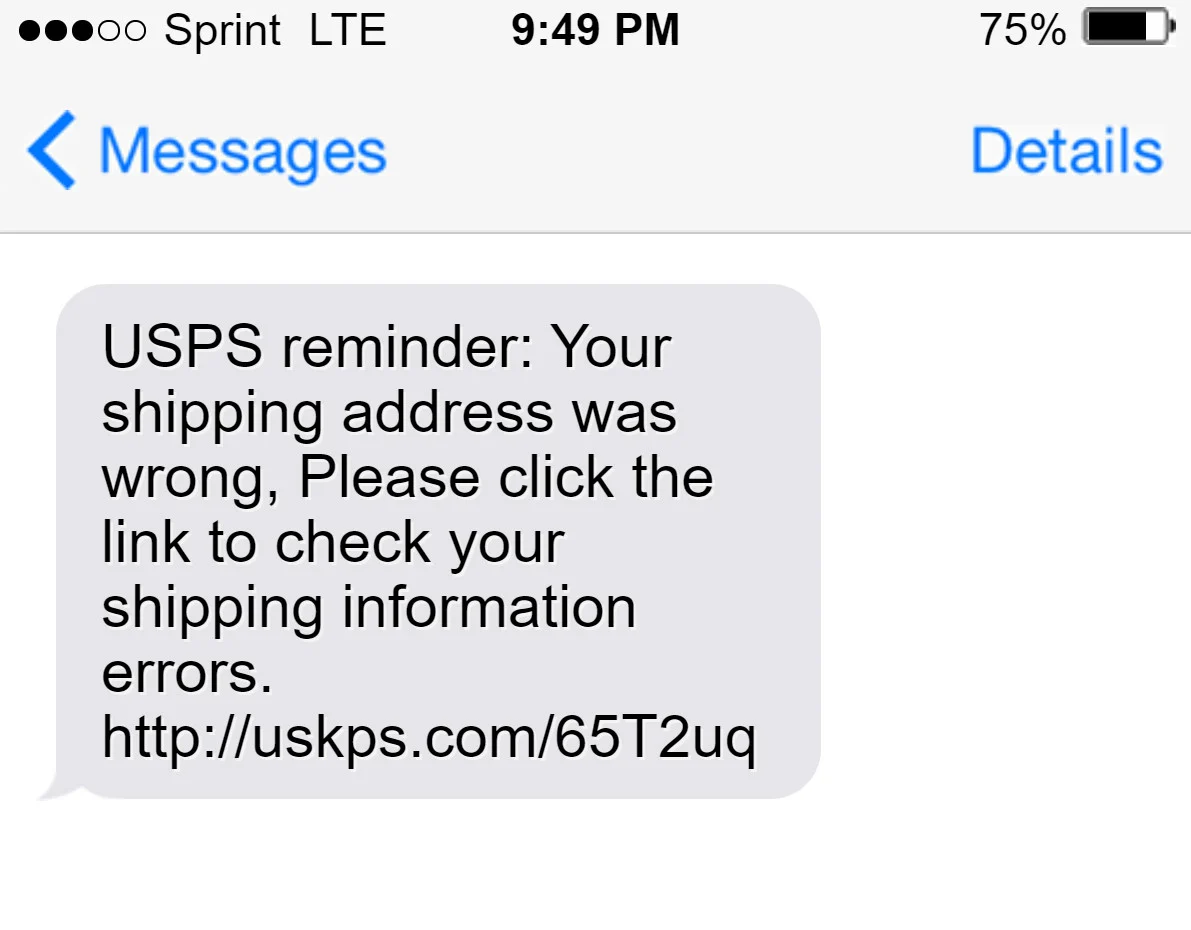 Uskps.com USPS Delivery text message