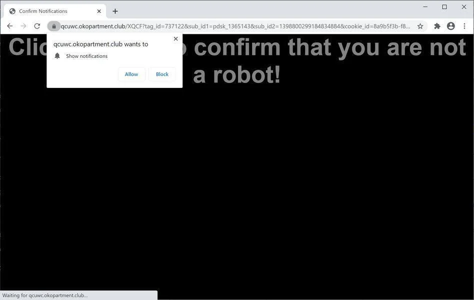 Remove Okopartment.club pop-up ads (Virus Removal Guide) 1 Image: Chrome browser is redirected to Okopartment.club