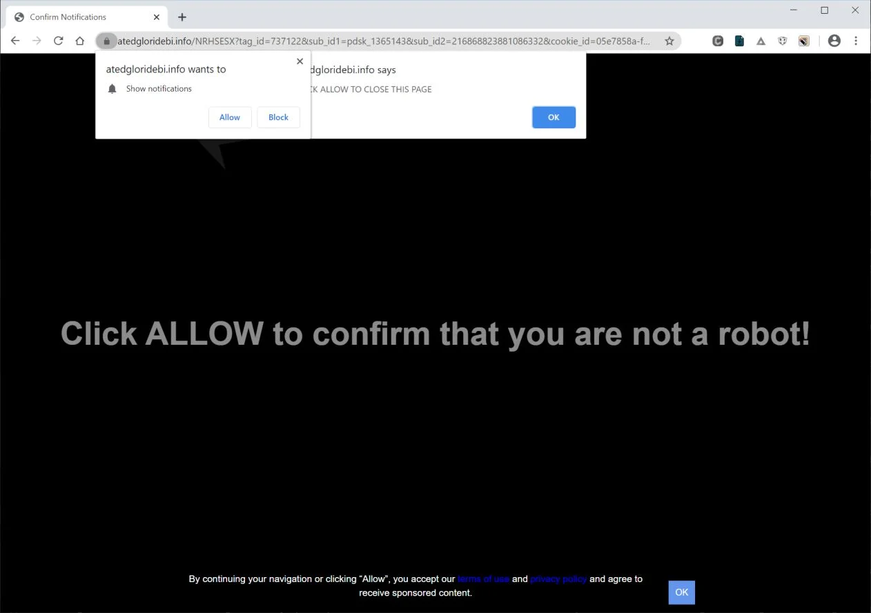 Remove Atedgloridebi.info pop-up ads (Virus Removal Guide) 1 Image: Chrome browser is redirected to Atedgloridebi.info