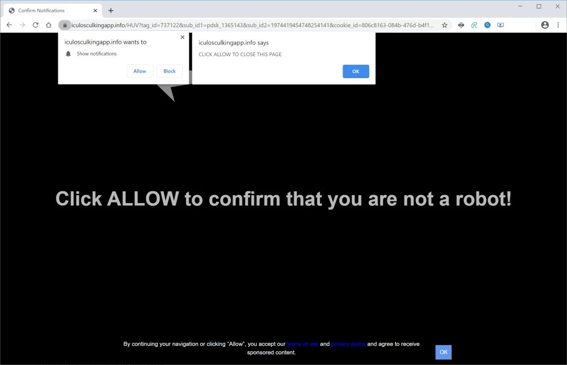 How to remove Iculosculkingapp.info pop-up ads (Virus Removal Guide) 1 Image: Chrome browser is redirected to Iculosculkingapp.info