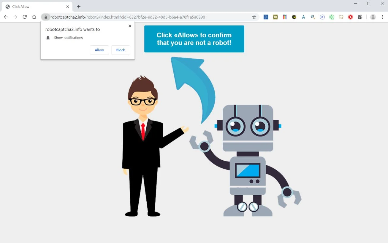 Image: Chrome browser is redirected to Robotcaptcha2.info
