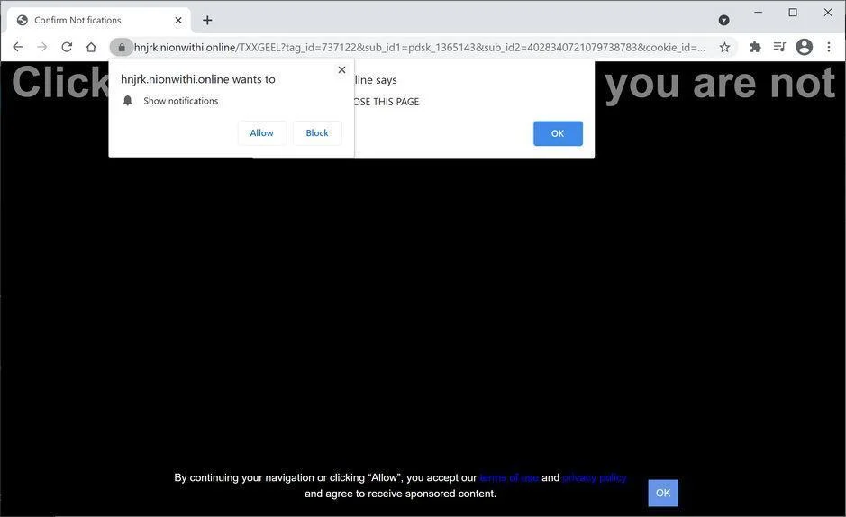 Remove Nionwithi.online pop-up ads (Virus Removal Guide) 1 Image: Chrome browser is redirected to Nionwithi.online