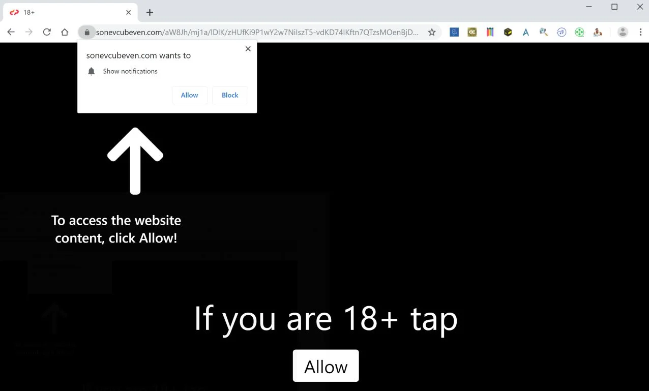 Image: Google Chrome is redirected to Sonevcubeven.com