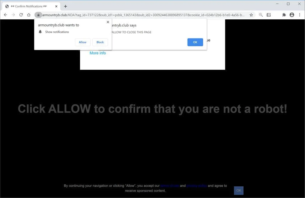  Image: Chrome browser is redirected to Armountryb.club