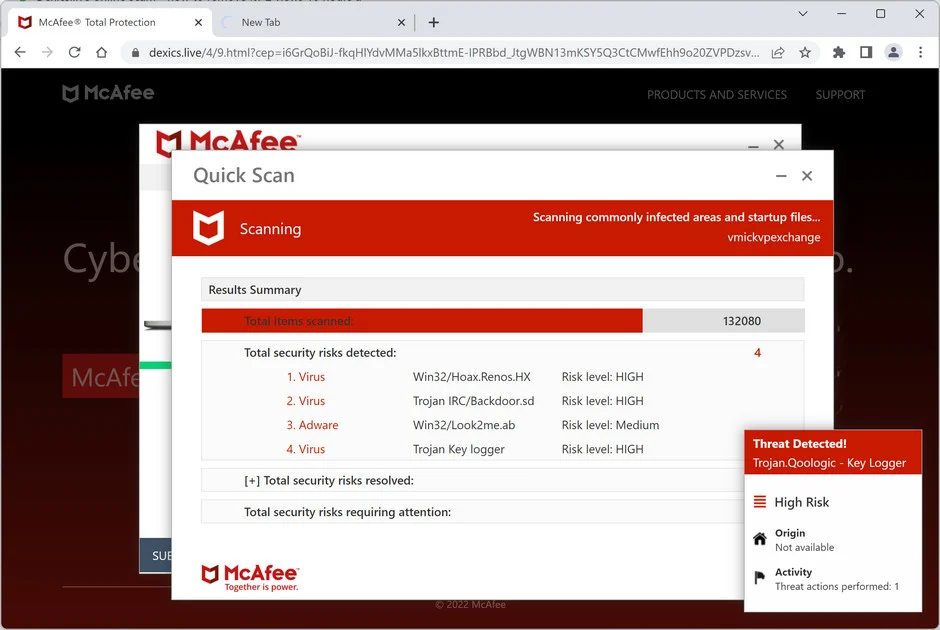 Image: Chrome browser is redirected to Dexics.live