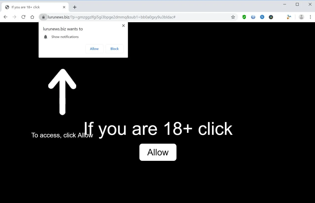 Image: Chrome browser is redirected to Lurunews.biz