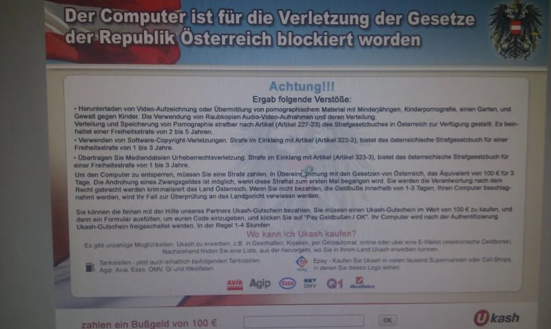 Remove Der Computer ist Blockiert virus (Removal Guide) 1 Der Computer ist für die Verletzung der Gesetze der Republik Österreich blockiert worden virus