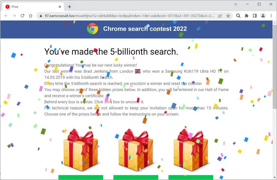 Image: Chrome browser is redirected to Earncowsalt.live