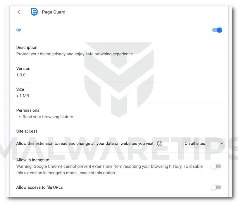 Image: Page Guard Chrome extension