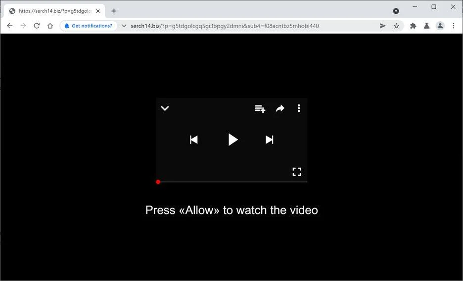 Image: Chrome browser is redirected to Serch14.biz