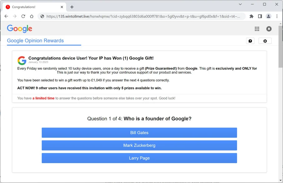 Image: Wintollmet.live Fake Google Survey