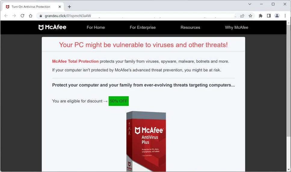 Image: Chrome browser is redirected to Grandeu.click